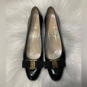 Salvatore Ferragamo Bow Black Patent Heels